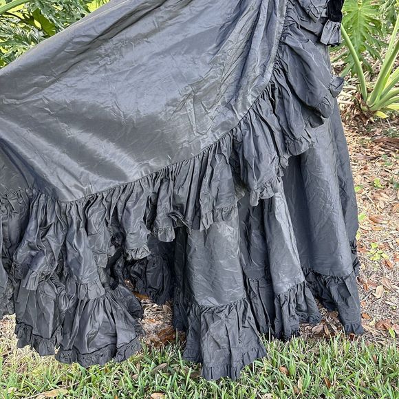 Albert Capraro Couture Gown Black Ruffle Velvet Dress VINTAGE Large - Picture 3 of 9